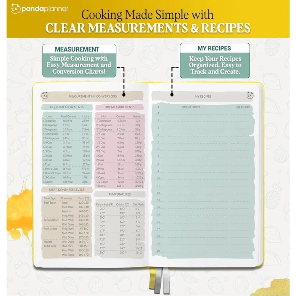 PANDA PLANNER Yellow Recipe Book Write In Your Family Recipes 8.25”x5.75”